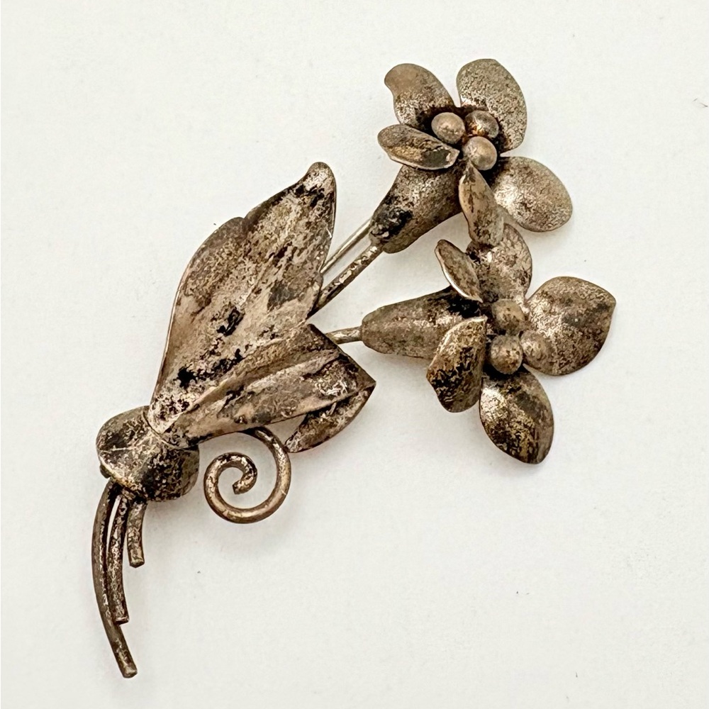 Vintage B B Sterling Silver Floral Brooch